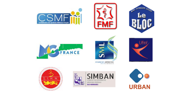 Syndicats de médecine de Basse-Normandie : CSMF, FMF, Le BLOC, MG France, SML, UFML, SIHN, SIMBAN, URBAN.